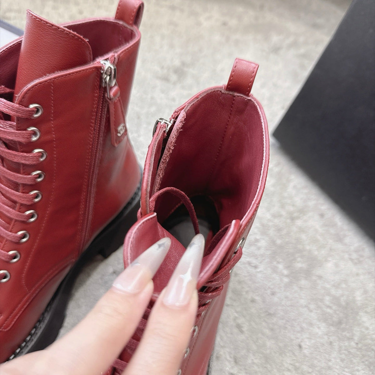Chanel 26s Boots 5cm Burgundy Black Leather 188097