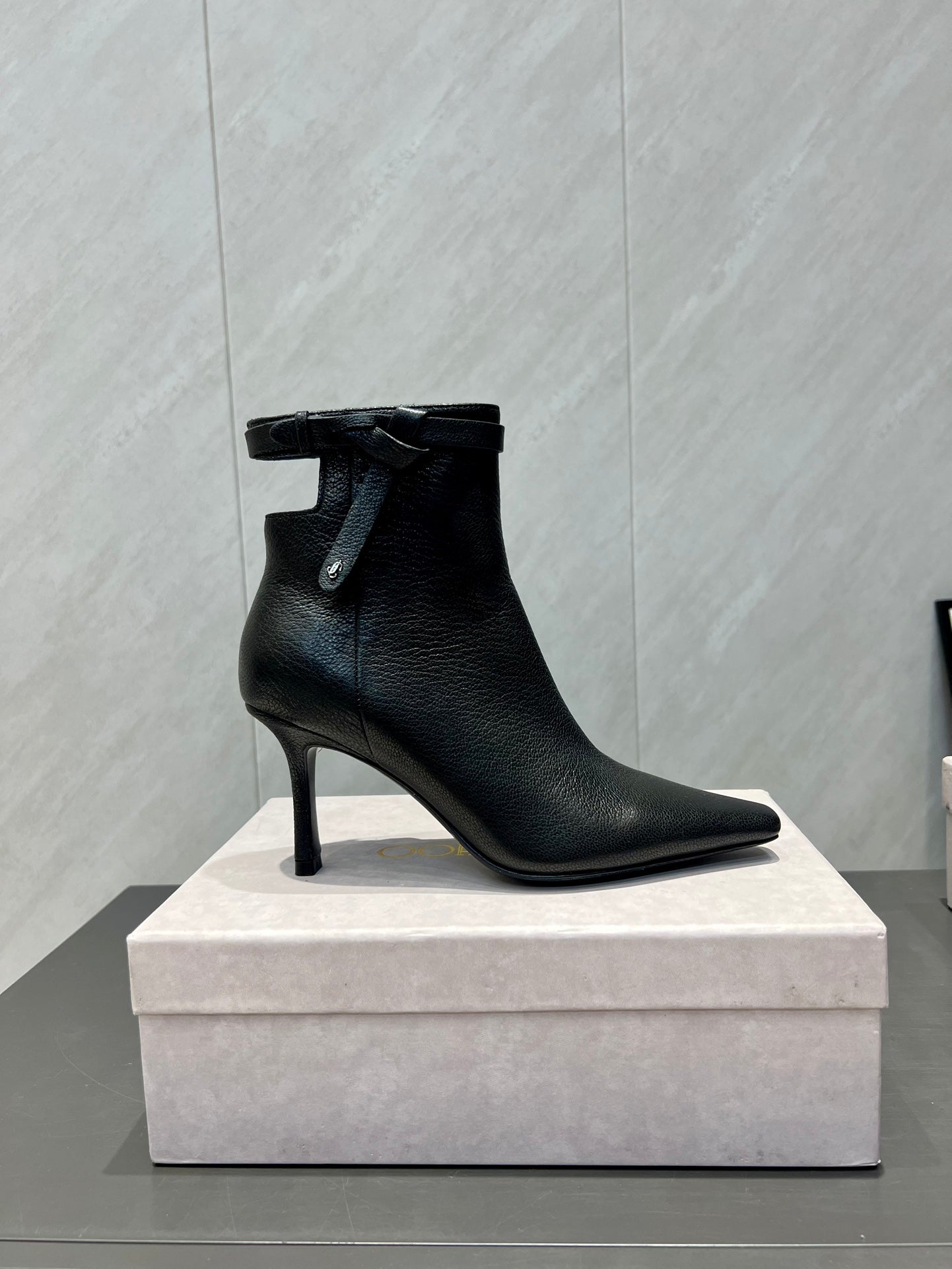 Jimmy Choo Camie AB 80 Ankle Boots 85mm Black Leather 540675