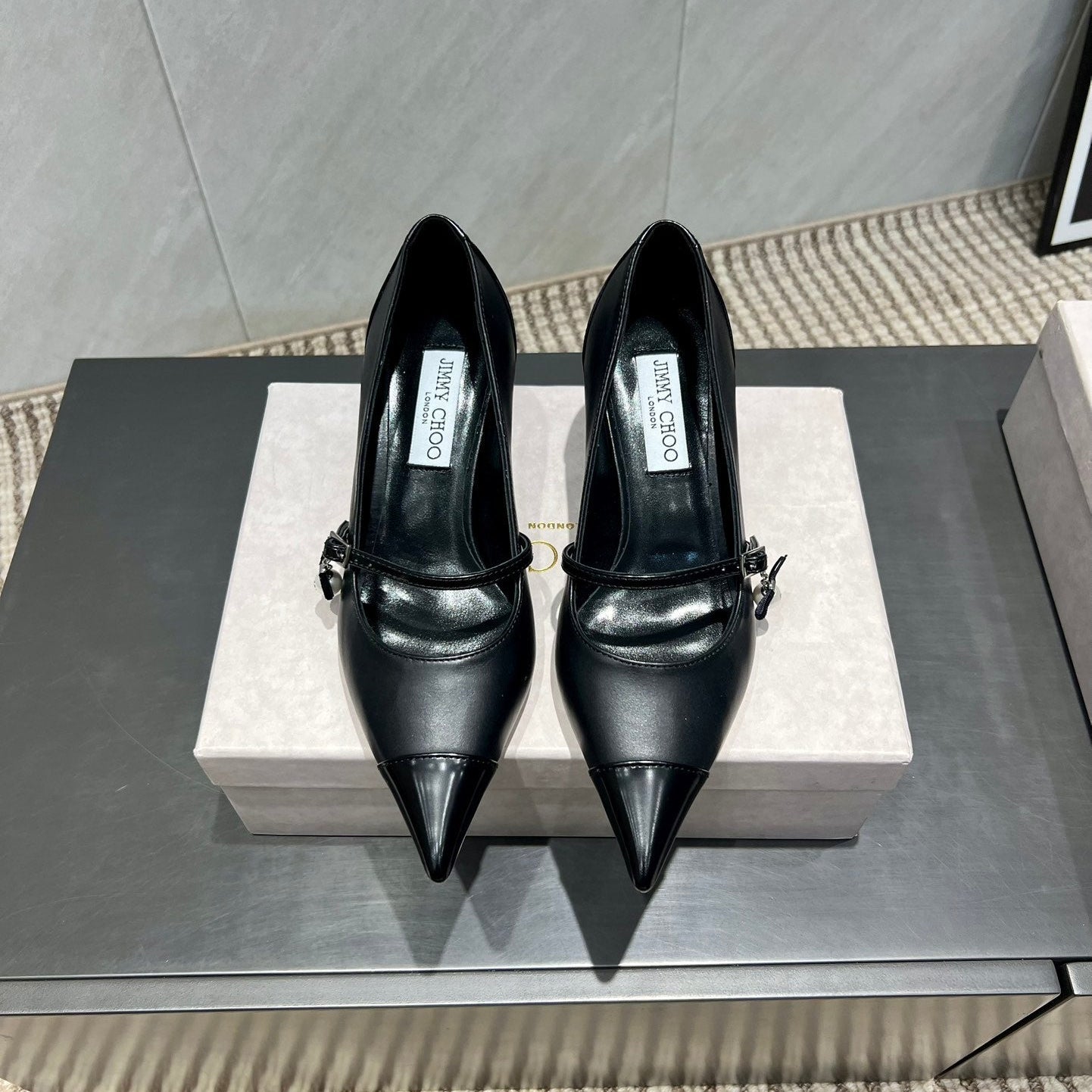 Jimmy Choo Araya Pumps 65mm Black Velvet Embellished Pointed Toe 540676