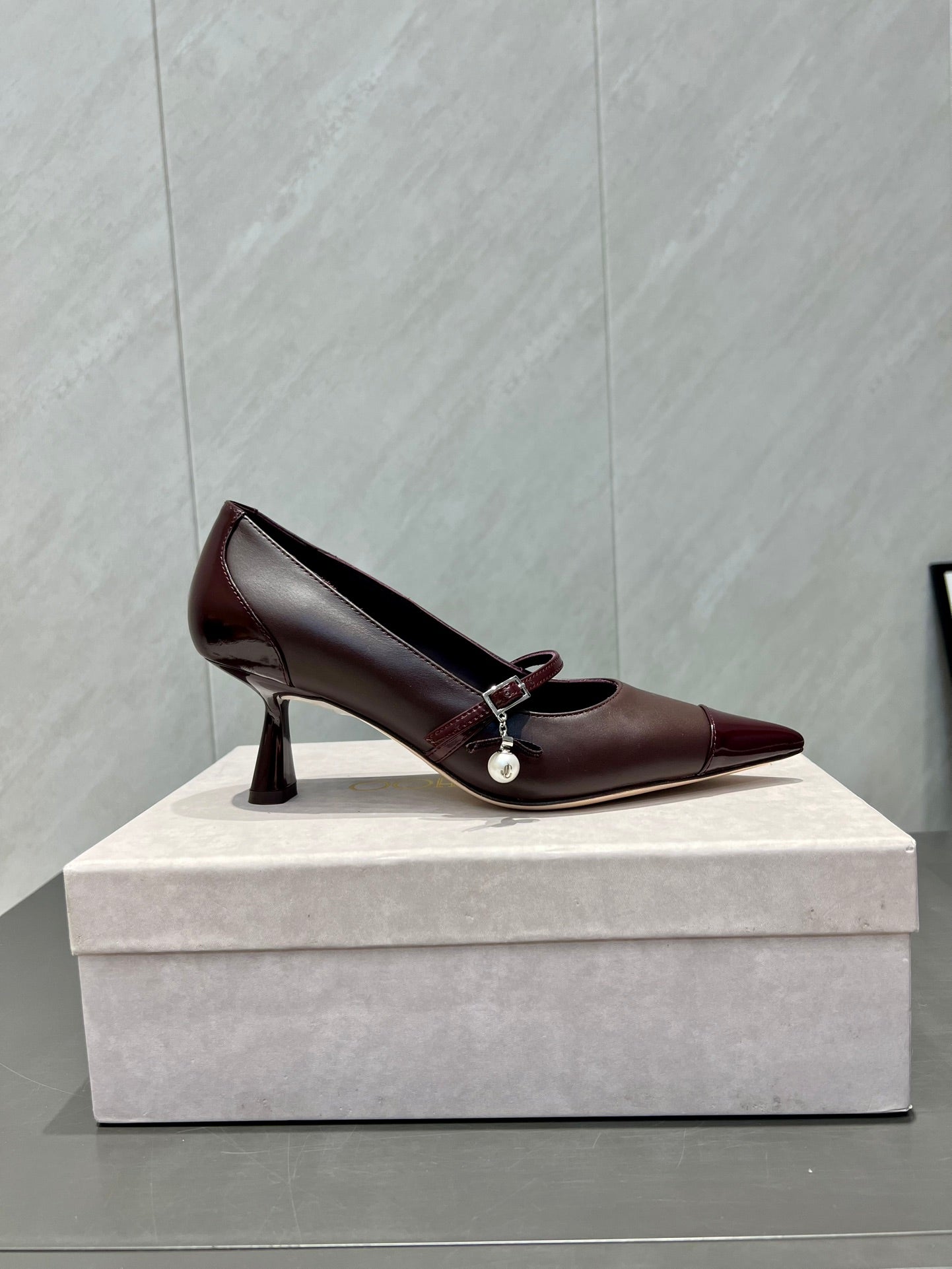 Jimmy Choo Araya Pumps 65mm Burgundy Velvet Embellished Pointed Toe 540677