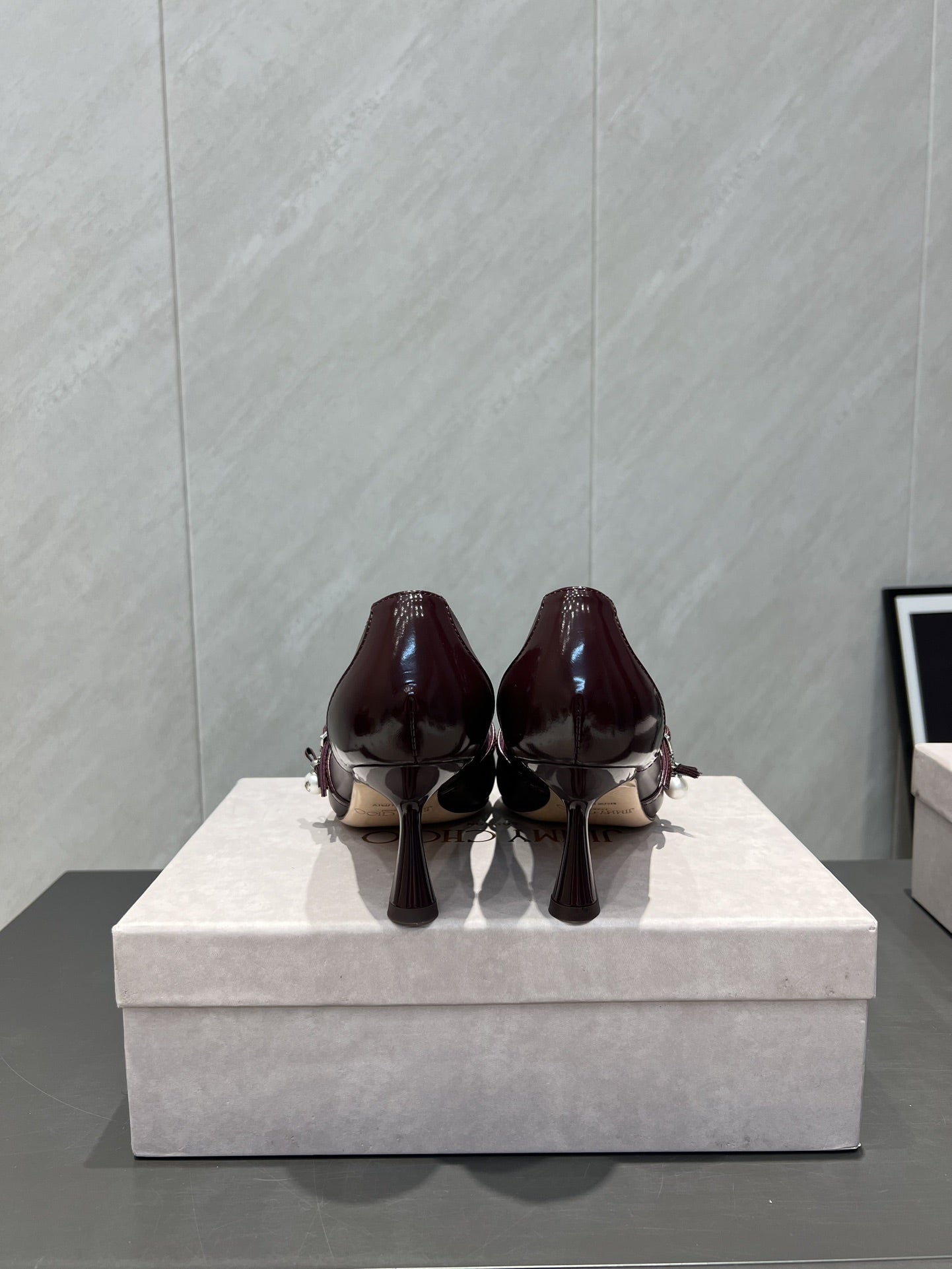 Jimmy Choo Araya Pumps 65mm Burgundy Velvet Embellished Pointed Toe 540677