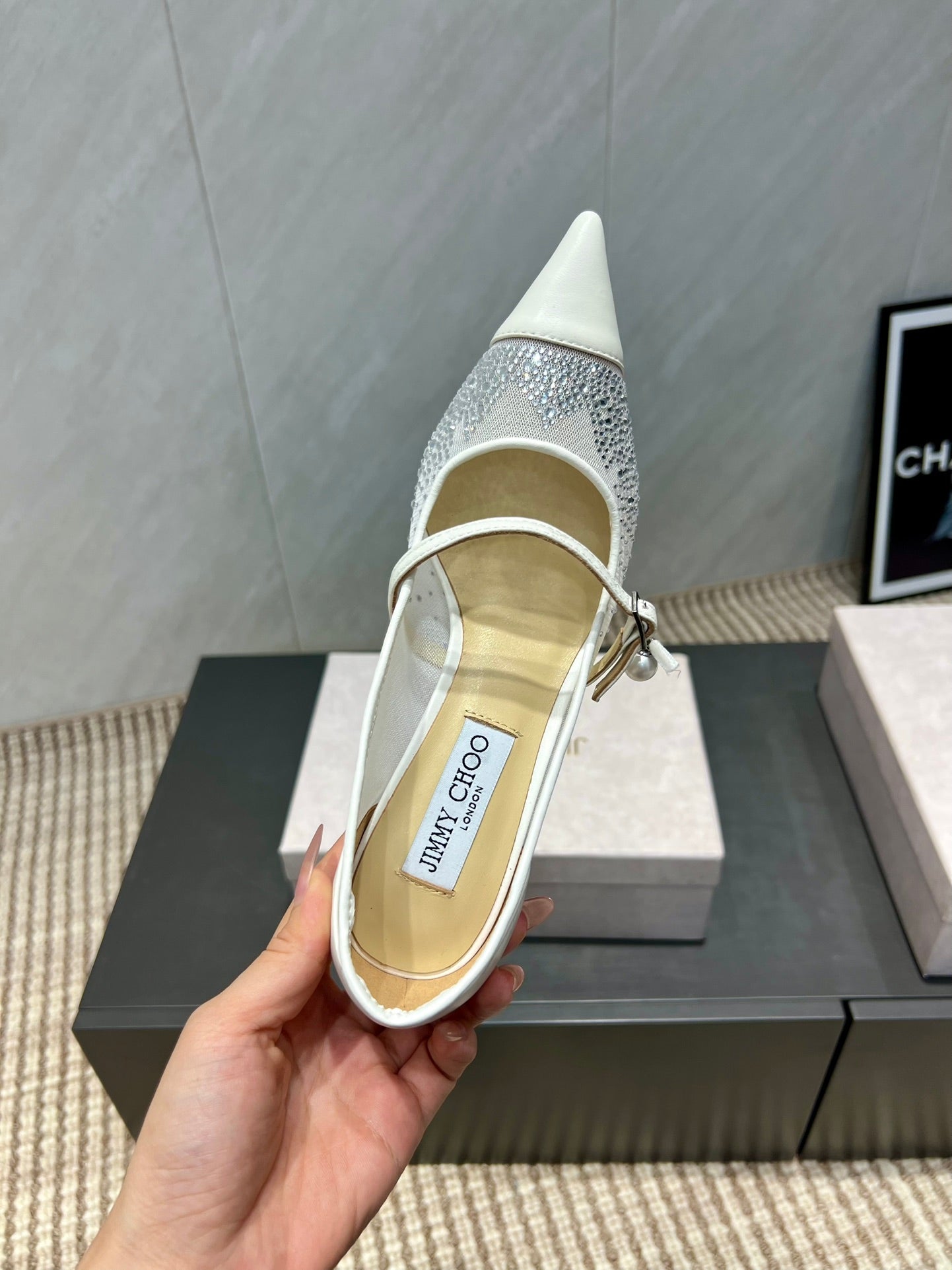 Jimmy Choo Aren Pump High Heels 65mm Cream Crystal Mesh 540678