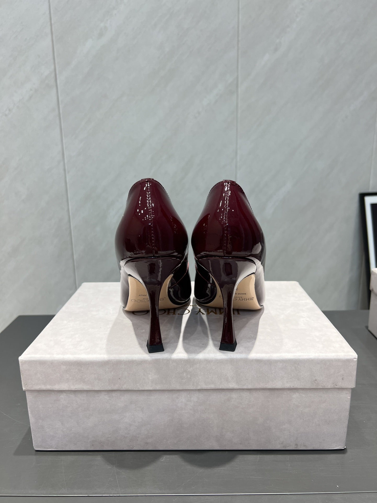 Jimmy Choo Belinda 85mm Heels Burgundy Patent Leather Crystal Studded Heels 540681