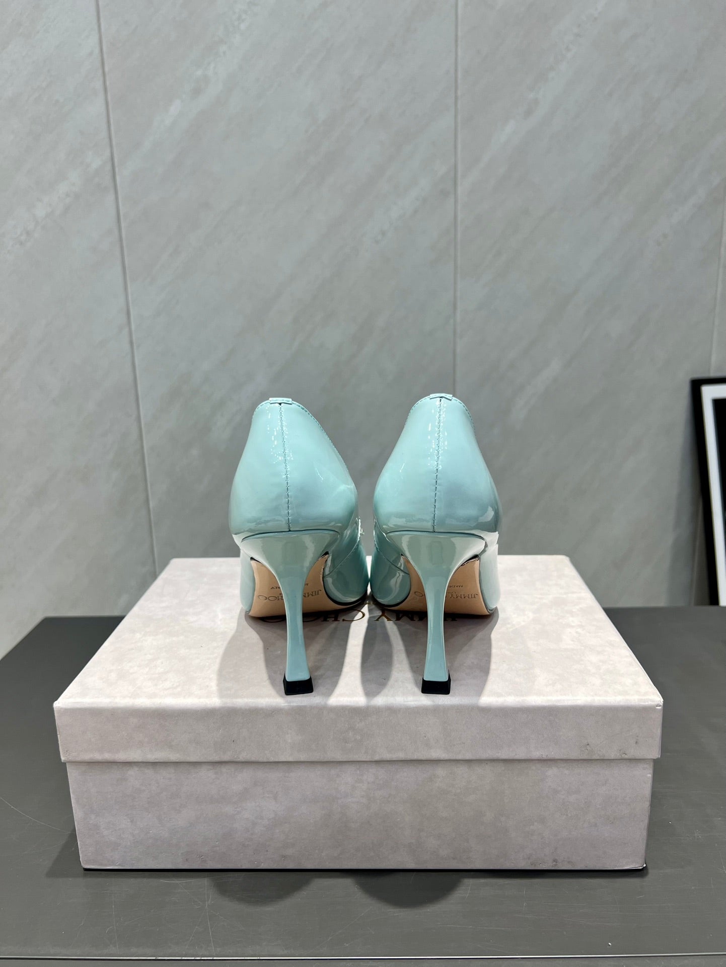 Jimmy Choo Belinda 85mm Heels Blue Patent Leather Crystal Studded Heels 540682