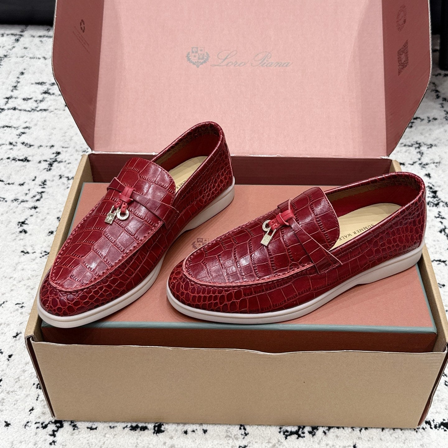 LP Summer Charms Walk Loafers Burgundy Alligator Leather 923391