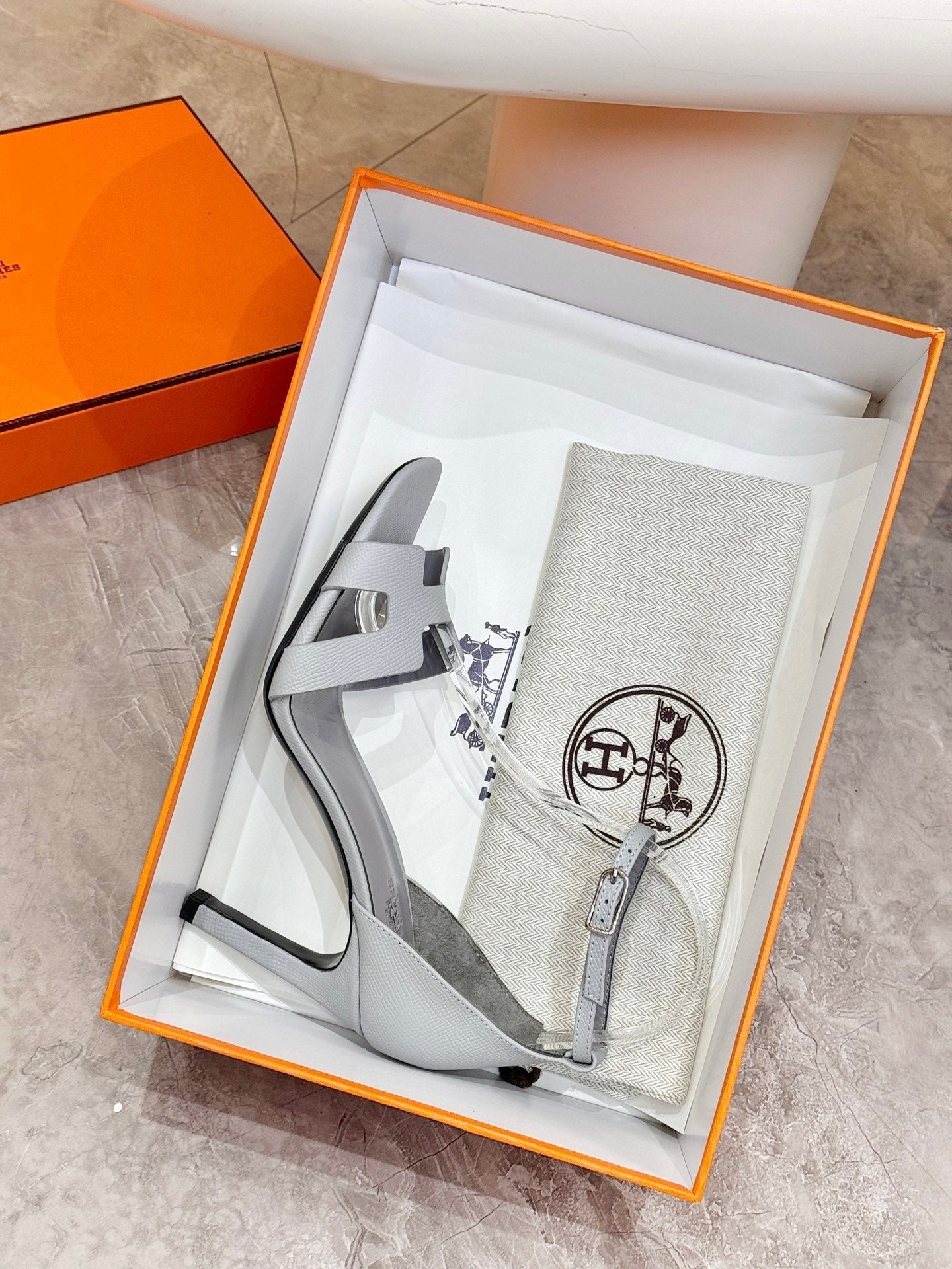 HM 26s H High Heel Sandals 90mm In Grey Grained Calfskin