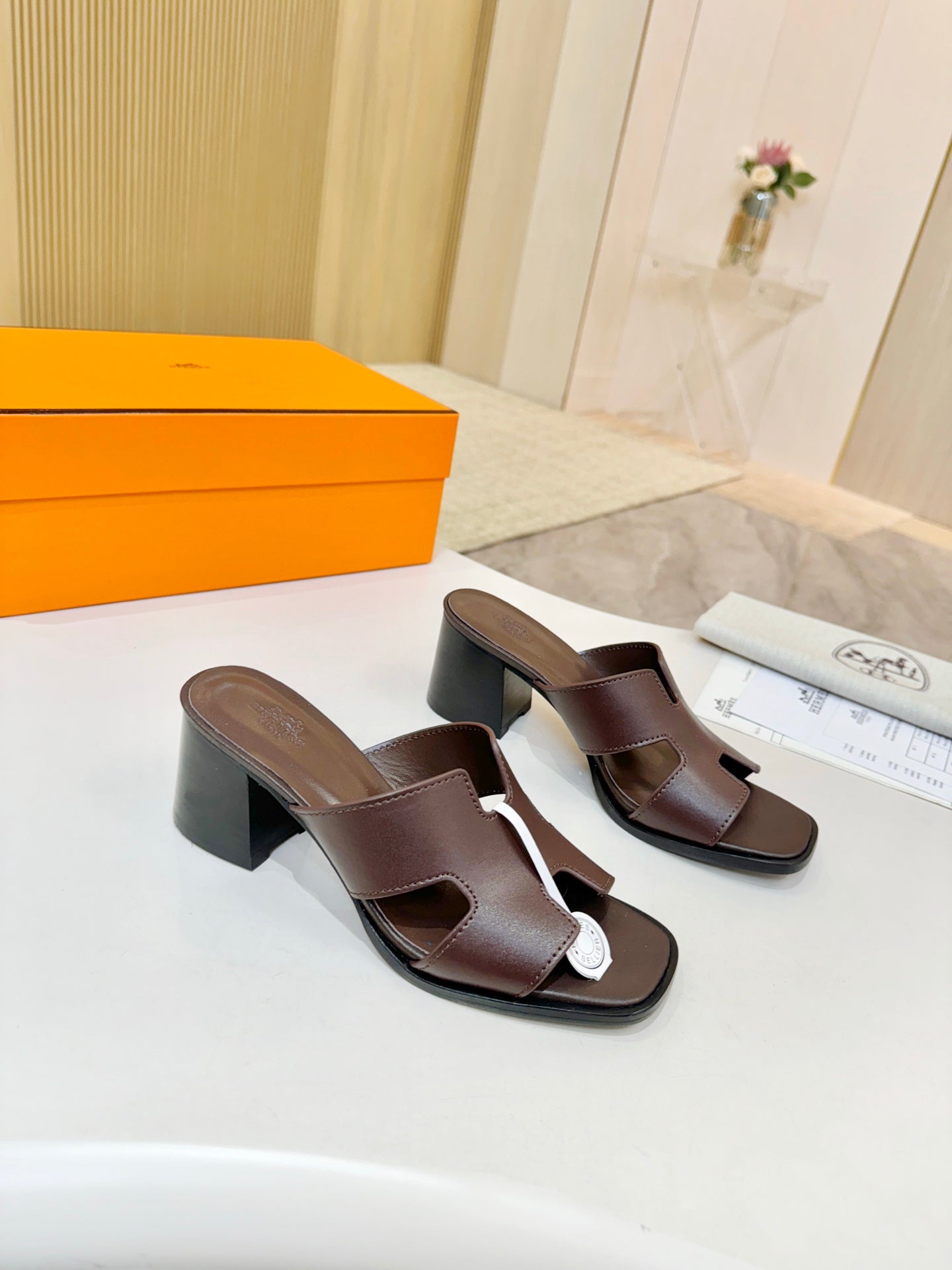 HM 26s Helia Sandal 70mm In Dark Brown Calfskin