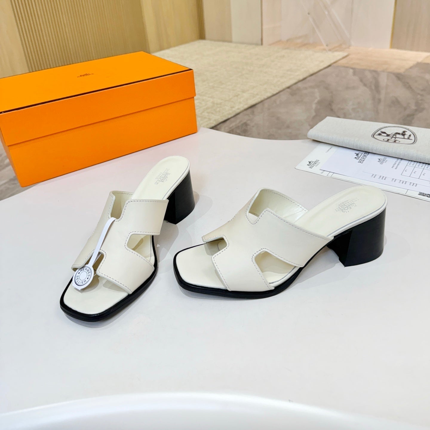 HM 26s Helia Sandal 70mm In Ivory White Calfskin