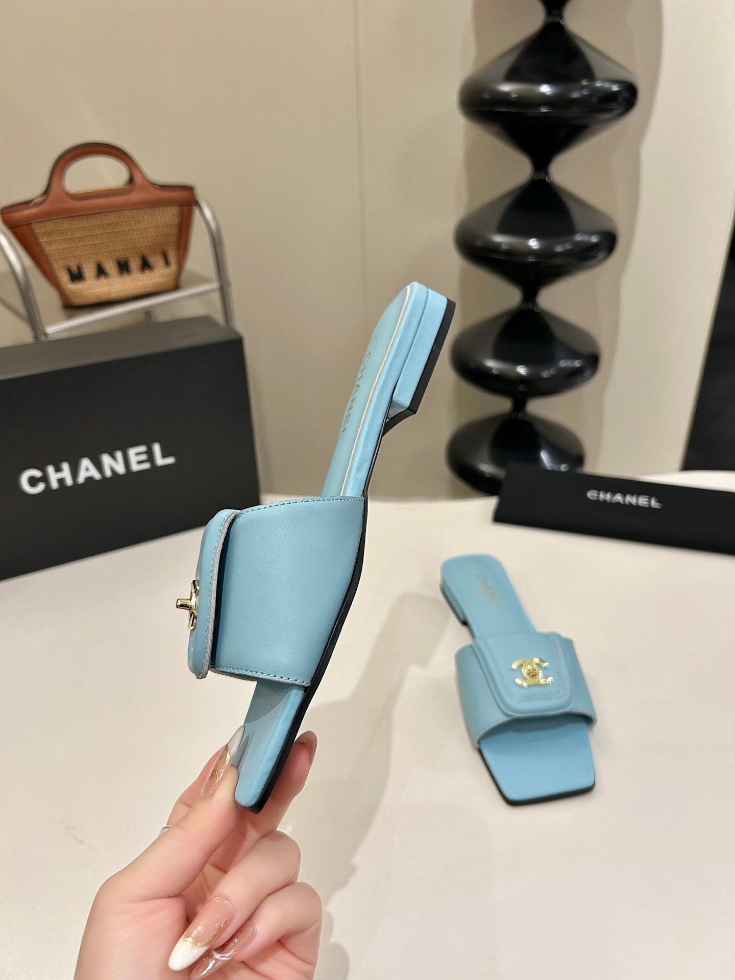 CC 26s Flat Mules Light Blue Sheepskin 939527
