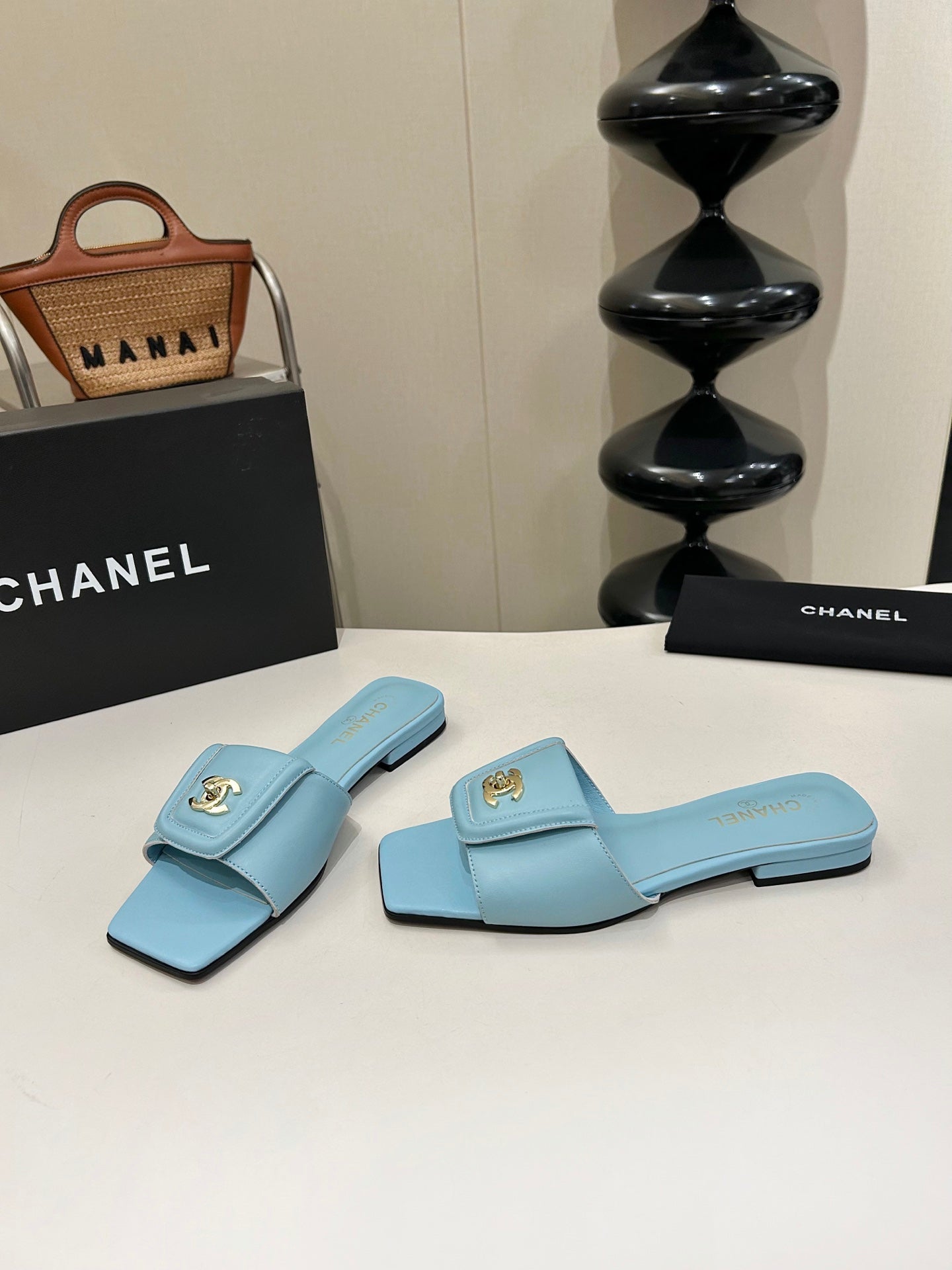 CC 26s Flat Mules Light Blue Sheepskin 939527
