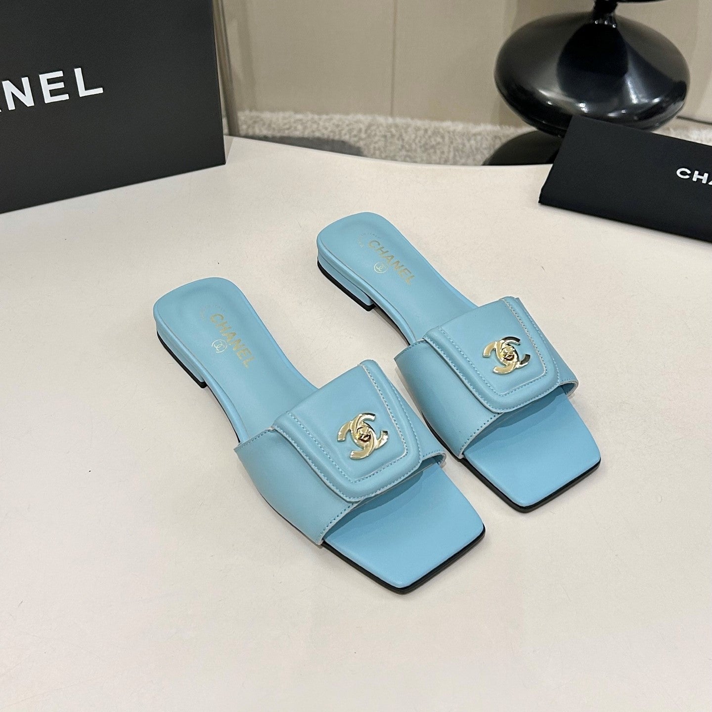 CC 26s Flat Mules Light Blue Sheepskin 939527