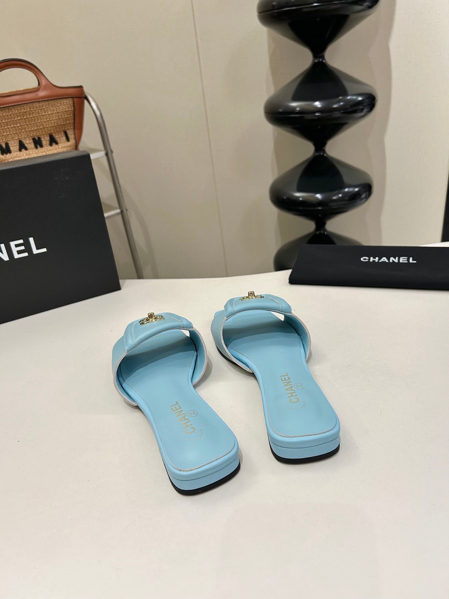 CC 26s Flat Mules Light Blue Sheepskin 939527