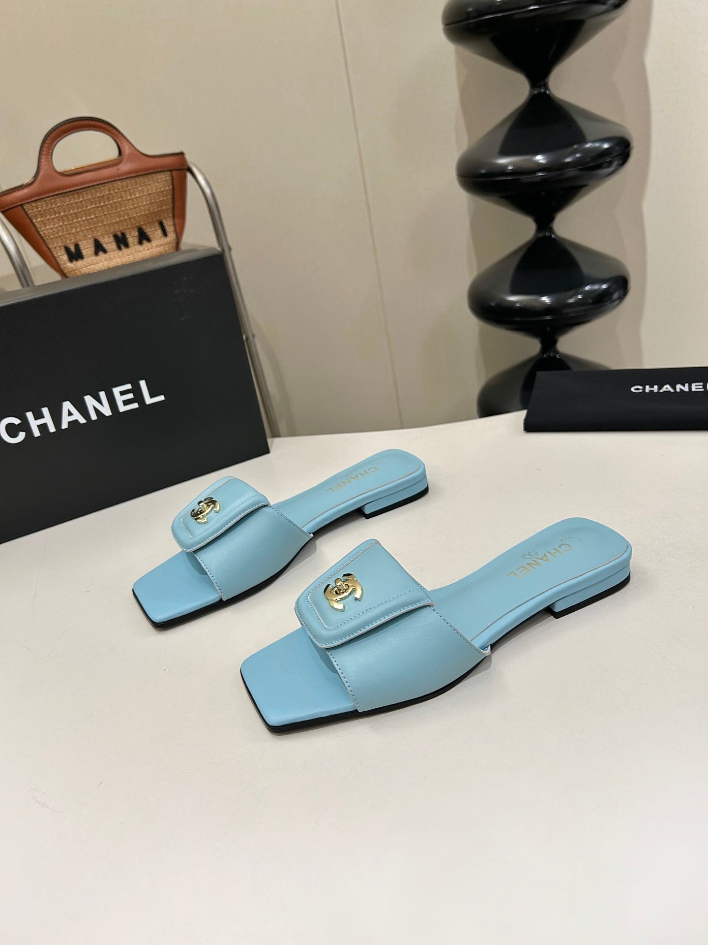 CC 26s Flat Mules Light Blue Sheepskin 939527