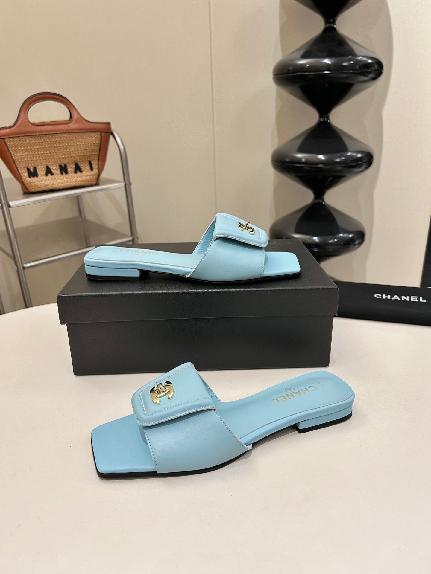 CC 26s Flat Mules Light Blue Sheepskin 939527