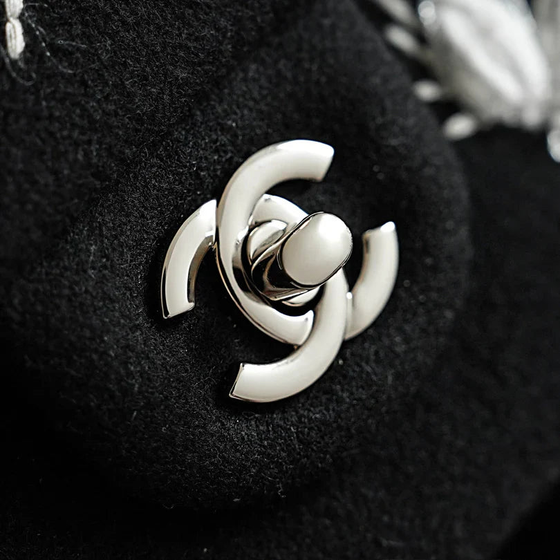 Chanel 2026 Wheat Embroidery Bag 25.5cm Black Velvet Leather