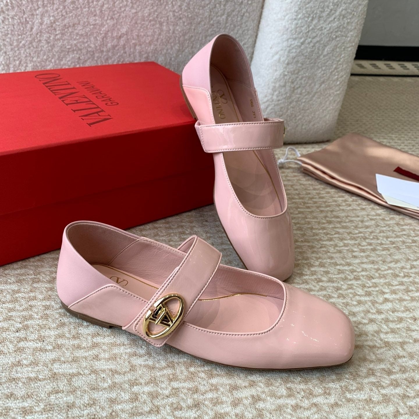 Valentino Locker Mary-Jane Ballerina In Pink Calfskin