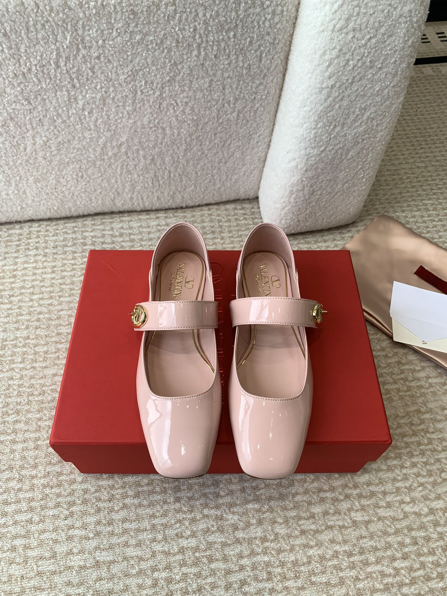 Valentino Locker Mary-Jane Ballerina In Pink Calfskin