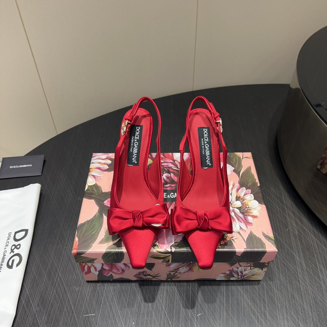 DC 25  Toe Bow High Heel Shoes 100mm Red Silk And Sheepskin 381613