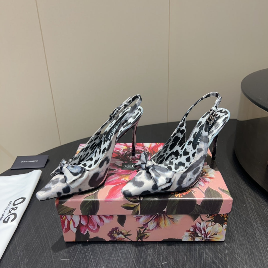 DC 25 Bow Slingback Pumps 100mm Leopard-Print Satin And Sheepskin 381614