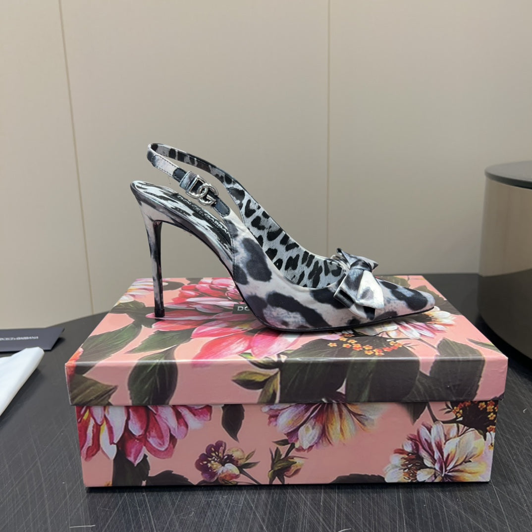 DC 25 Bow Slingback Pumps 100mm Leopard-Print Satin And Sheepskin 381615