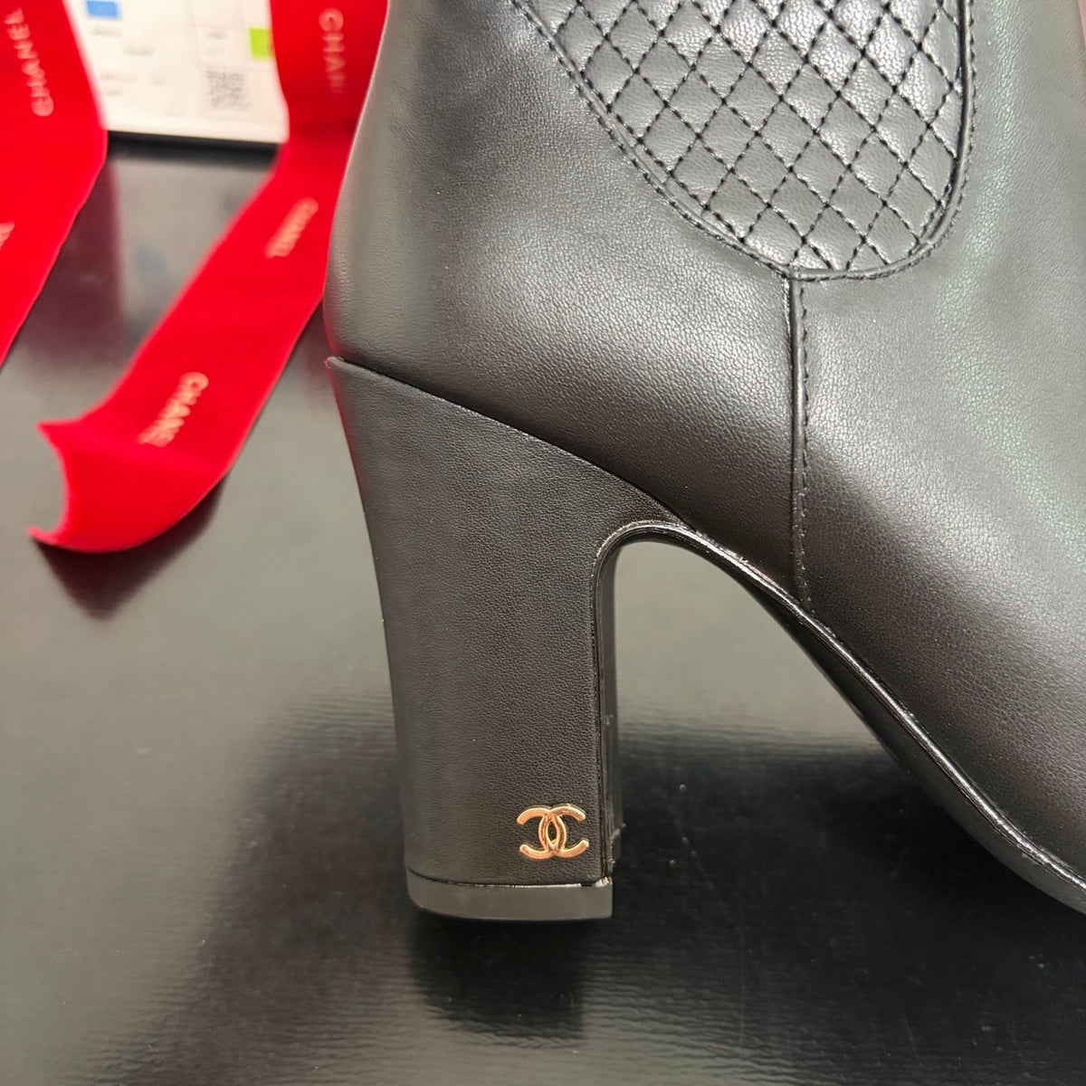 Chanel 26K Shoes Ankle Boots Black Quilted Patent Black Toe Cap 189010