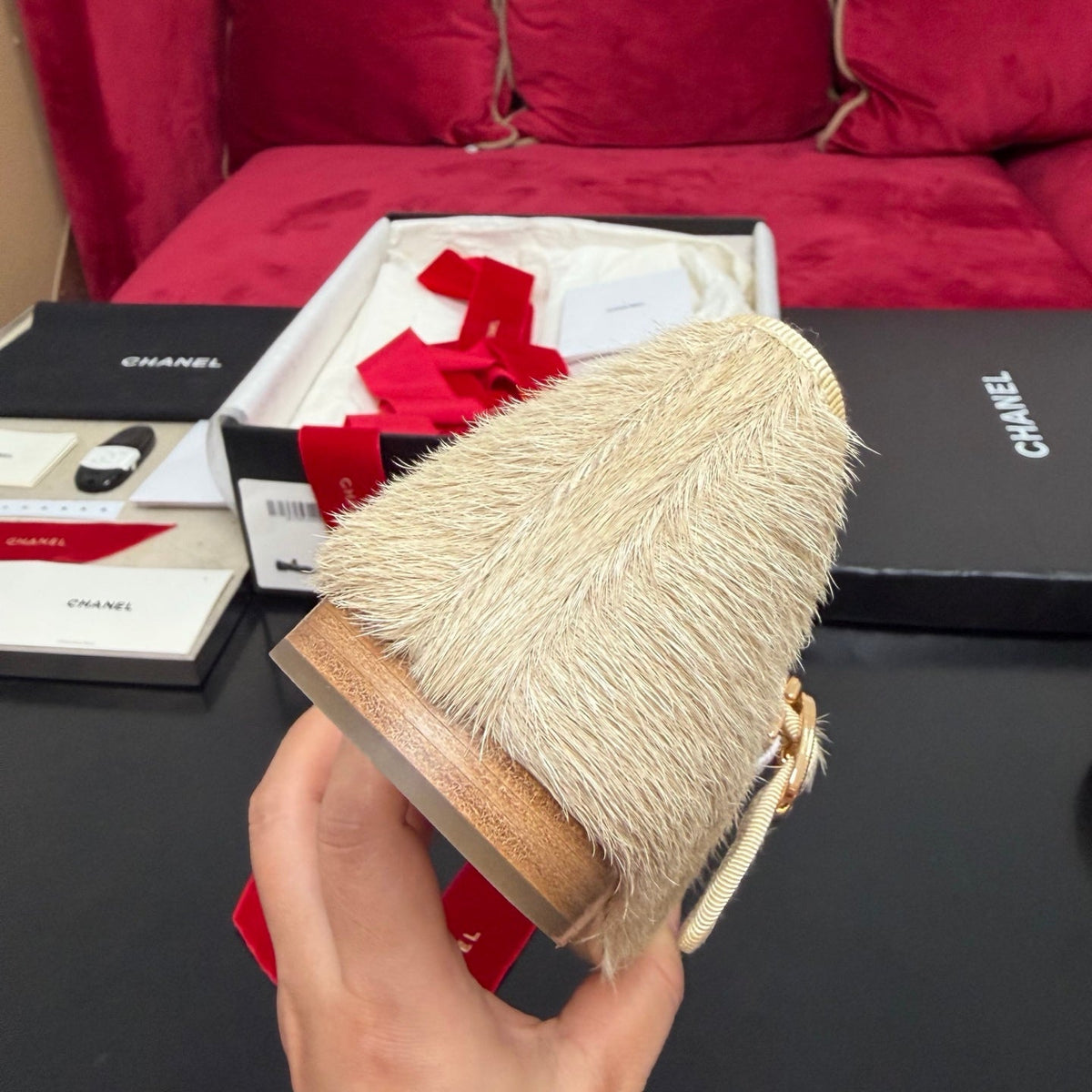 Chanel 26S Shoes Mary Jane Beige Pony Hair 189088