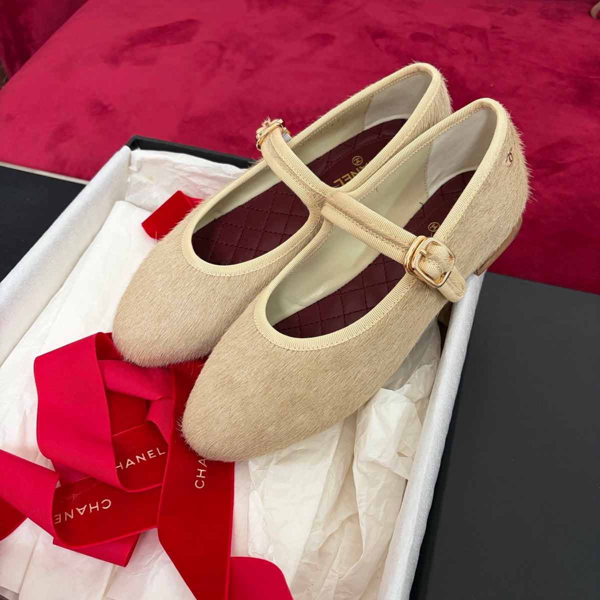 Chanel 26S Shoes Mary Jane Beige Pony Hair 189088