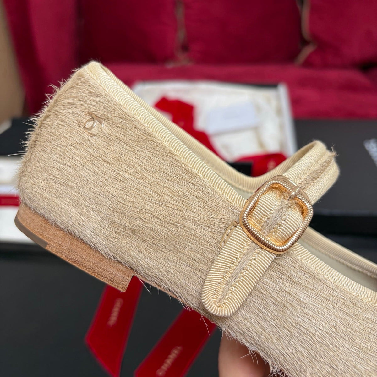 Chanel 26S Shoes Mary Jane Beige Pony Hair 189088