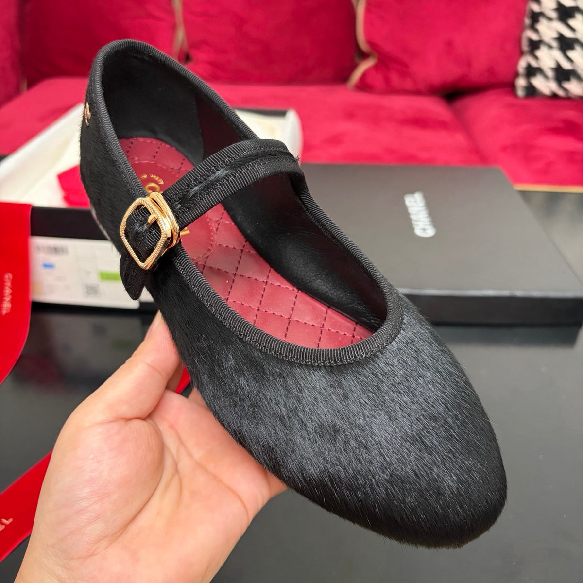 Chanel 26s Shoes Mary Jane Black Pony Hair 189090