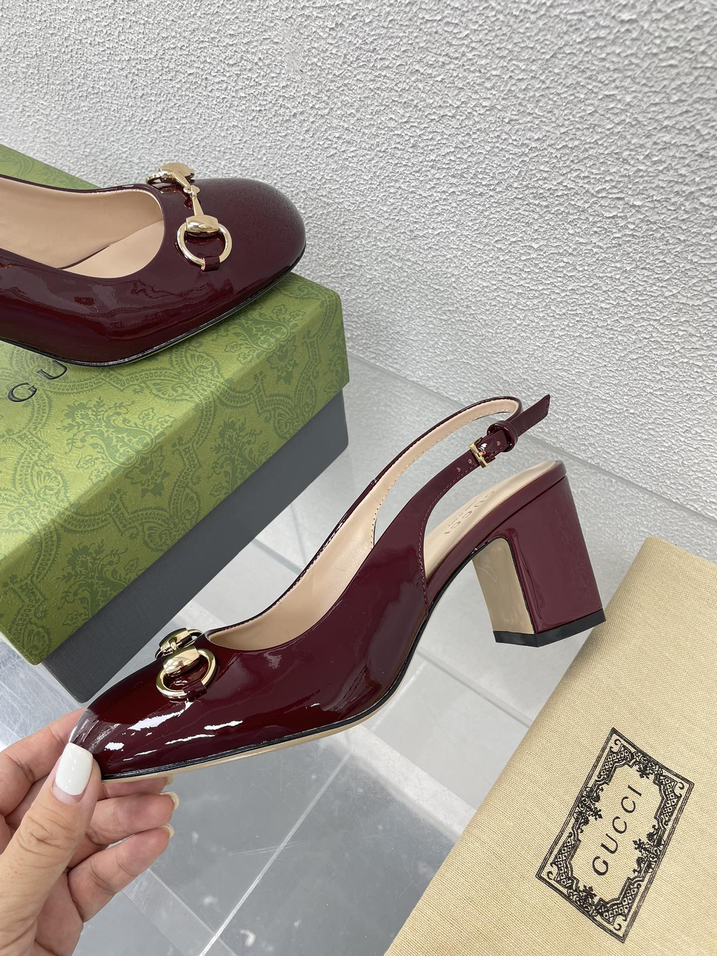 GG WOMEN'S HORSEBIT SLINGBACK 65MM IN WINE RED CALFSKIN