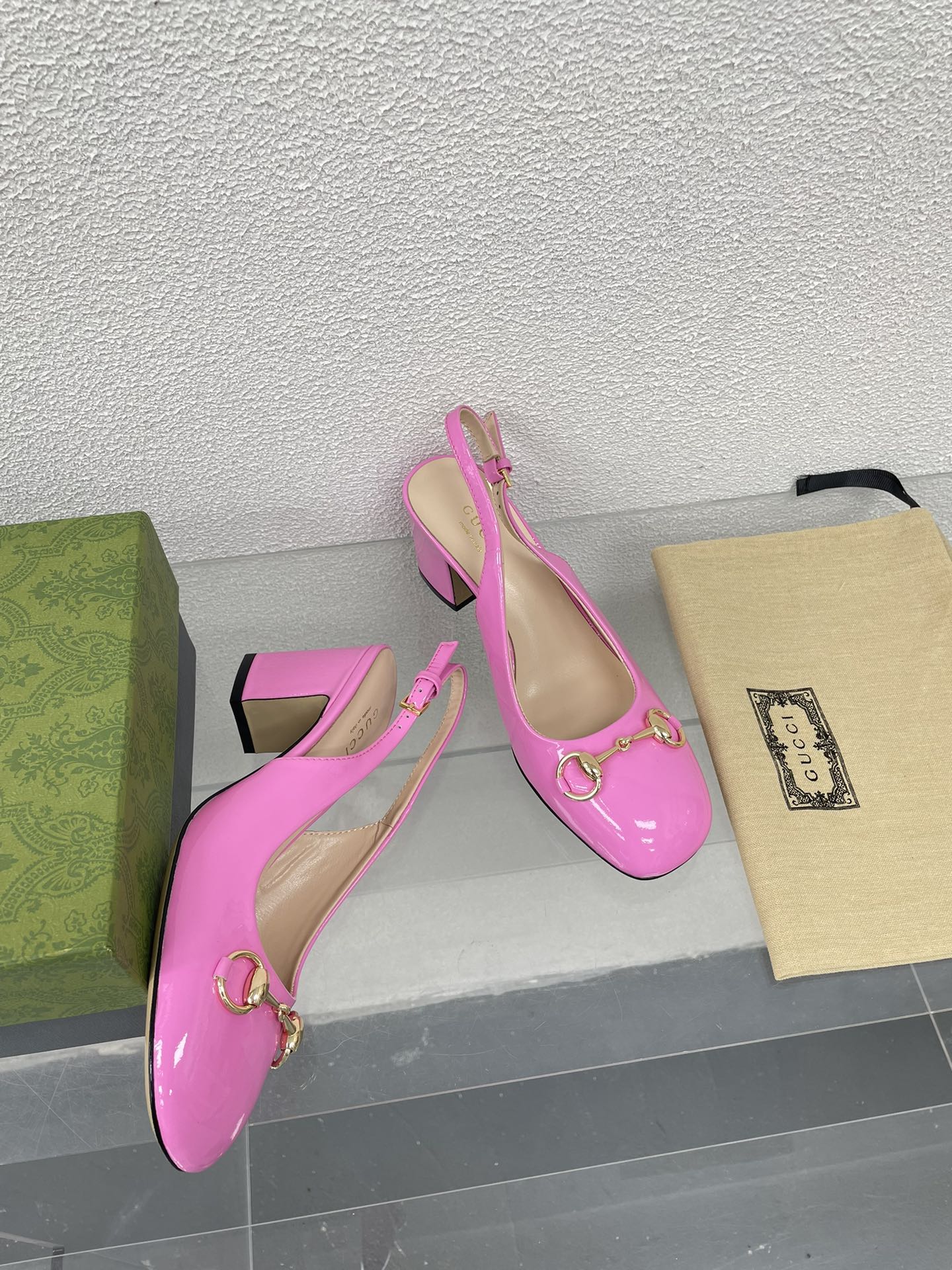 GG WOMEN'S HORSEBIT SLINGBACK 65MM IN FUSICA PINK CALFSKIN
