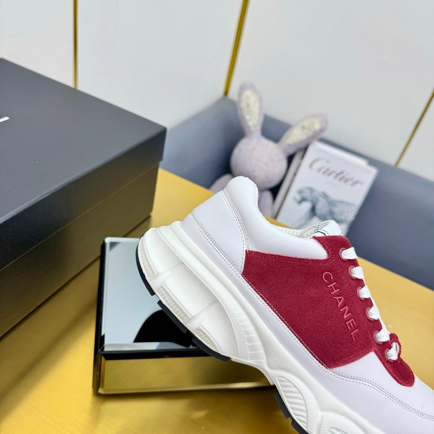 CC Chunky Sneakers White Red Suede Lambskin 927347