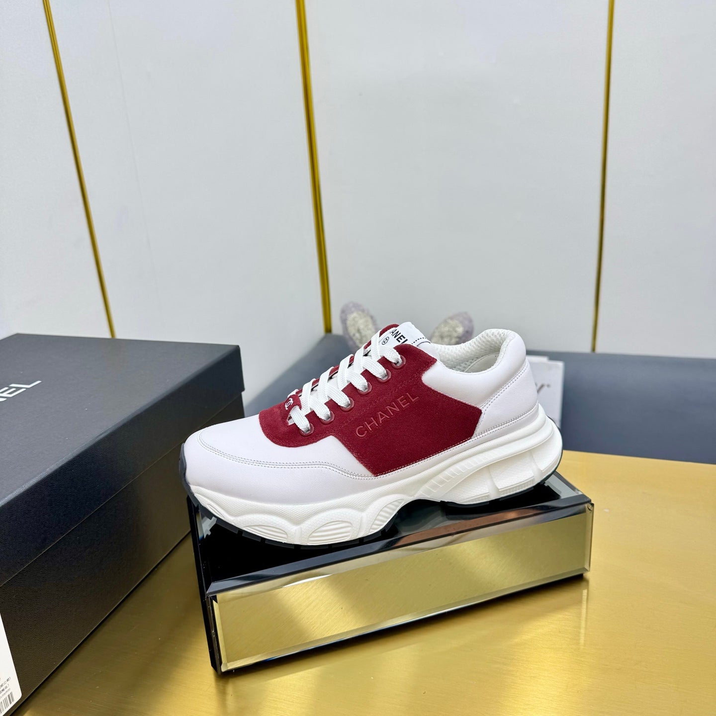 CC Chunky Sneakers White Red Suede Lambskin 927347