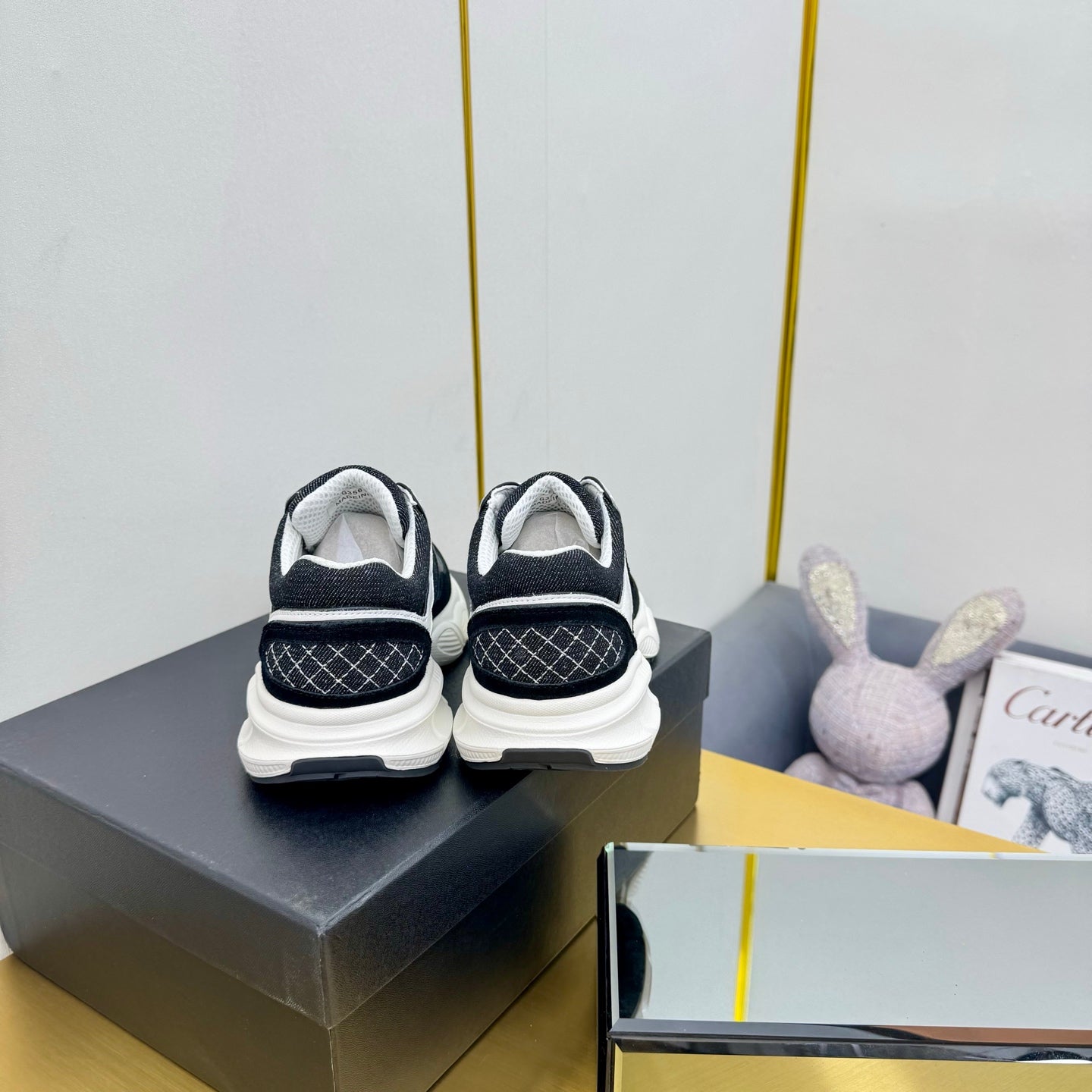 CC 26s Chunky Sneakers White Black Denim Suede 927332