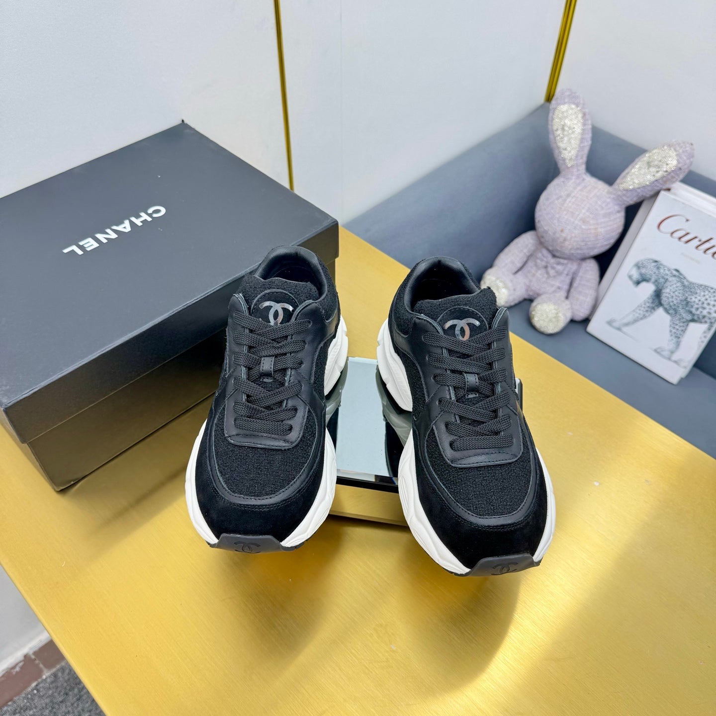 CC 26s Chunky Sneakers Black Calfskin Tweed 927329