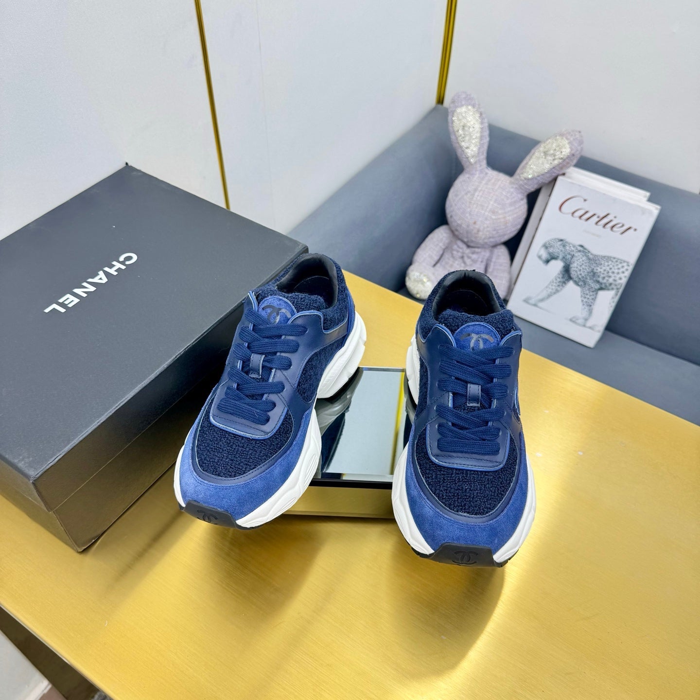 CC 26s Chunky Sneakers Dark Blue Calfskin Tweed 927327