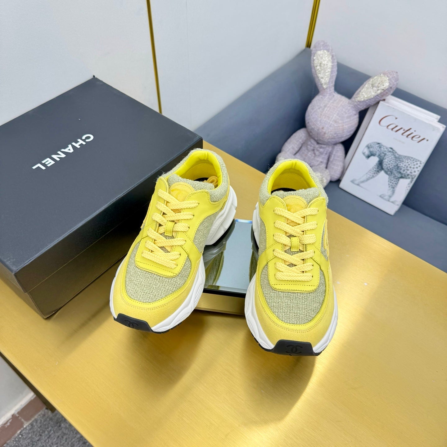 CC 26s Chunky Sneakers Yellow Calfskin Tweed 927328