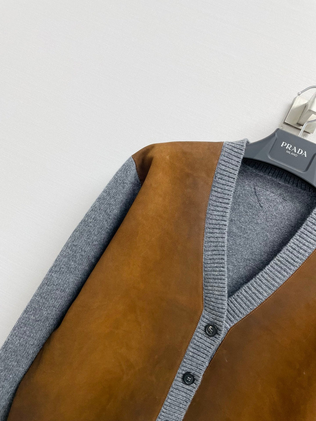 Prada 2026 Brown Suede Knit Combination Cardigan Jacket 446730