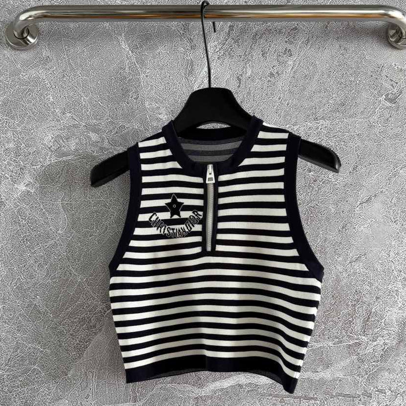 CD Striped High Waist Top Dark Blue White Viscose