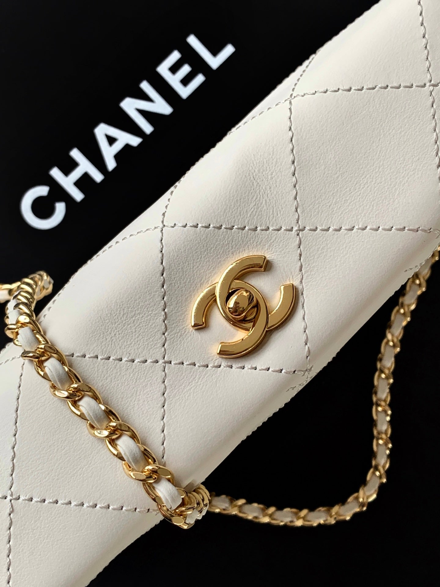 CC 26s Boho Mini Top Closure Bag White Lambskin