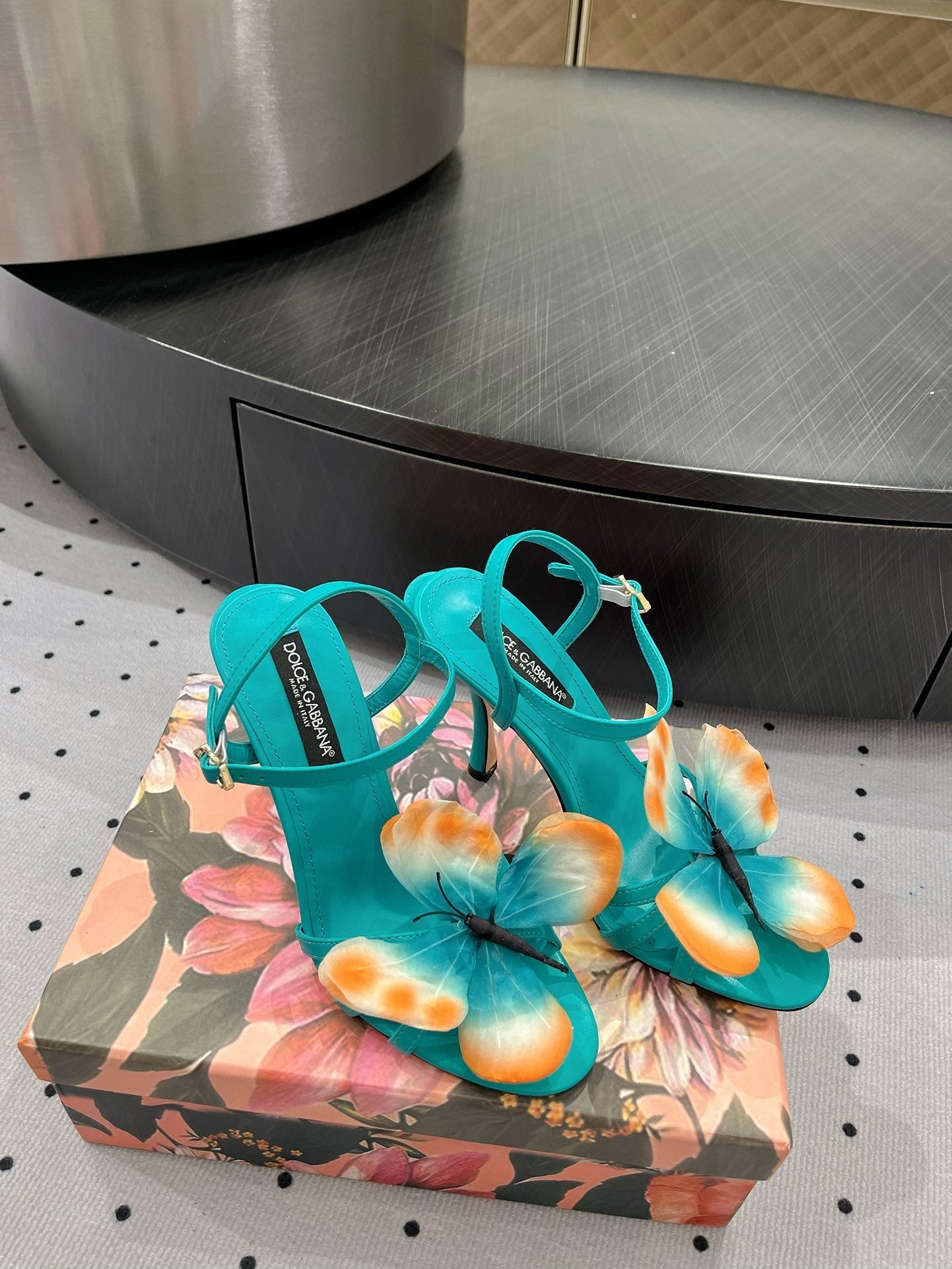 DC 24 Butterfly High Heel Blue Cowhide & Sheepskin 295968