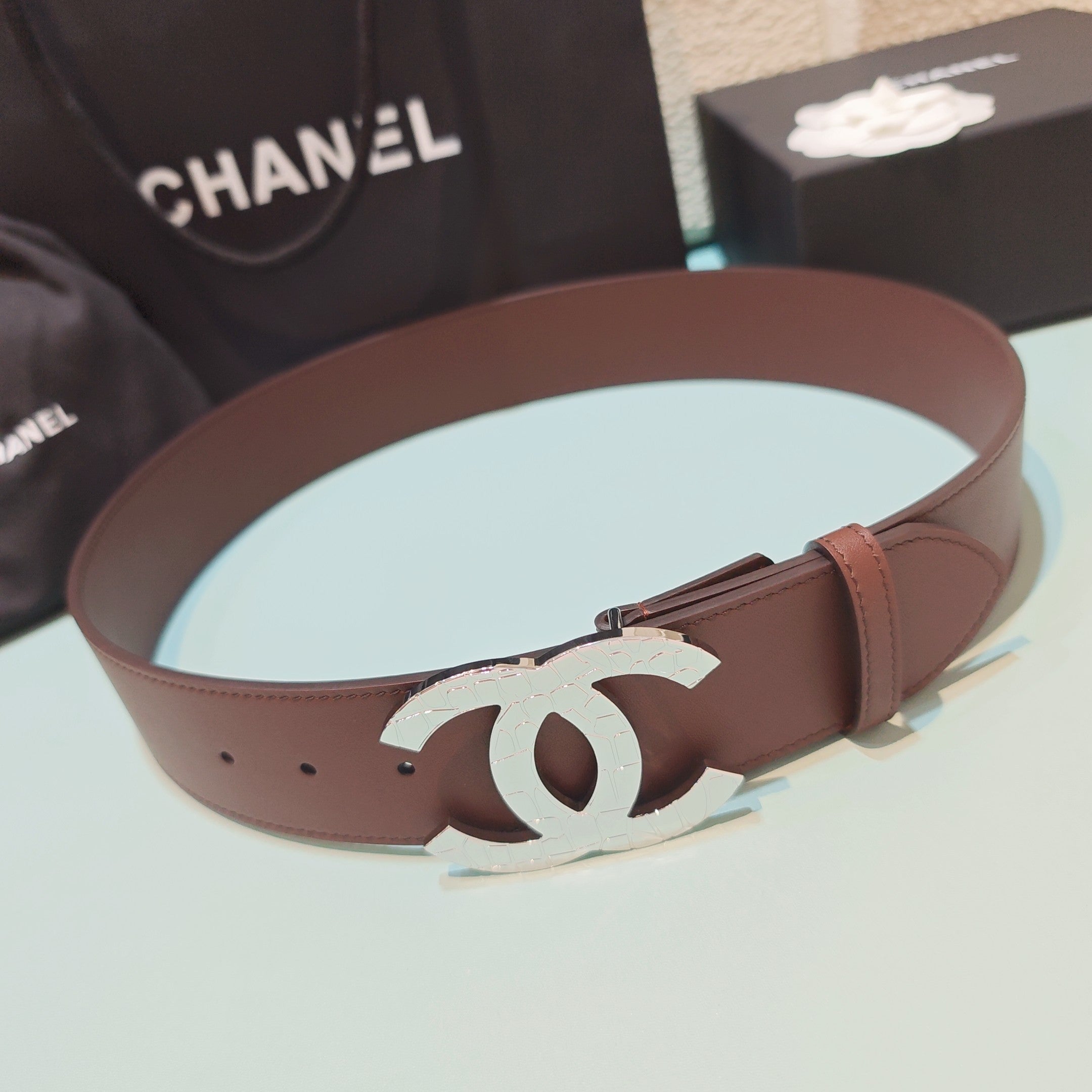 CC Belt 5.0 Brass Hardware Buckle Brown Leather 200105