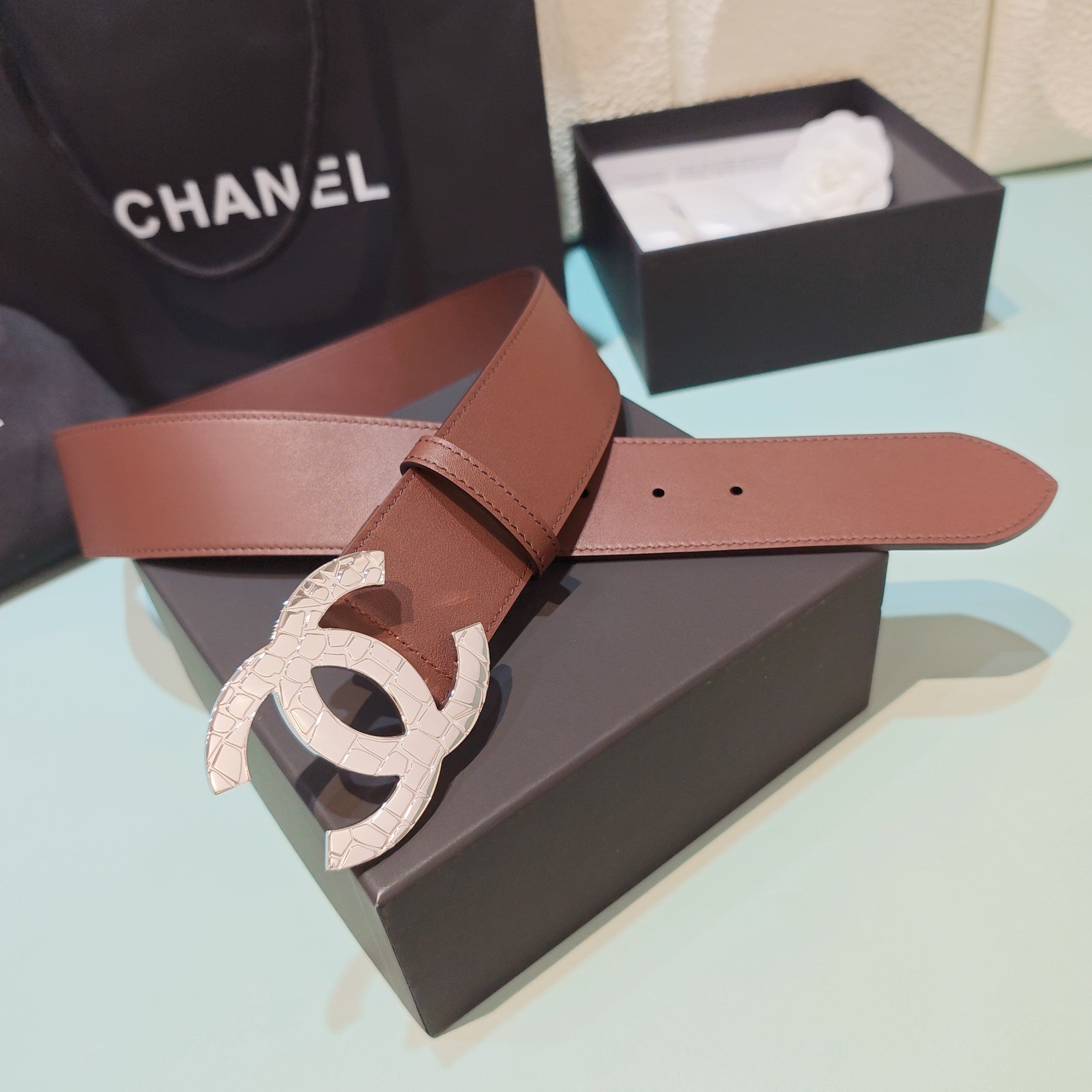 CC Belt 5.0 Brass Hardware Buckle Brown Leather 200105