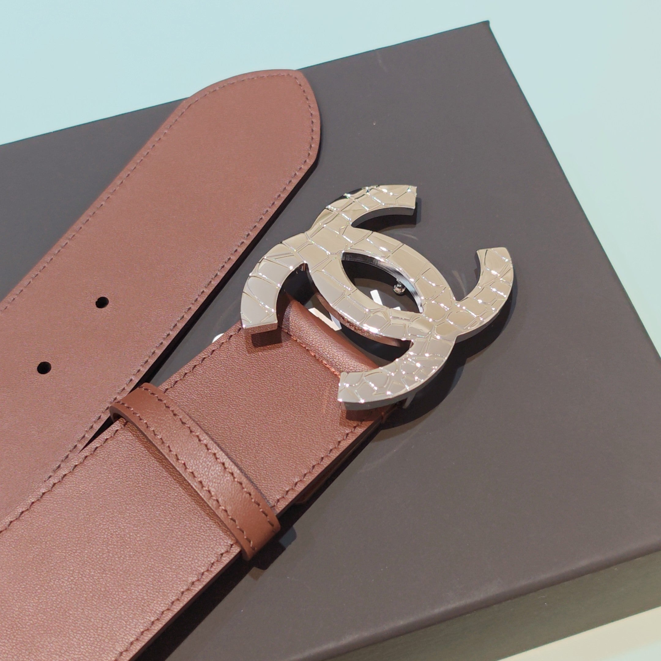 CC Belt 5.0 Brass Hardware Buckle Brown Leather 200105