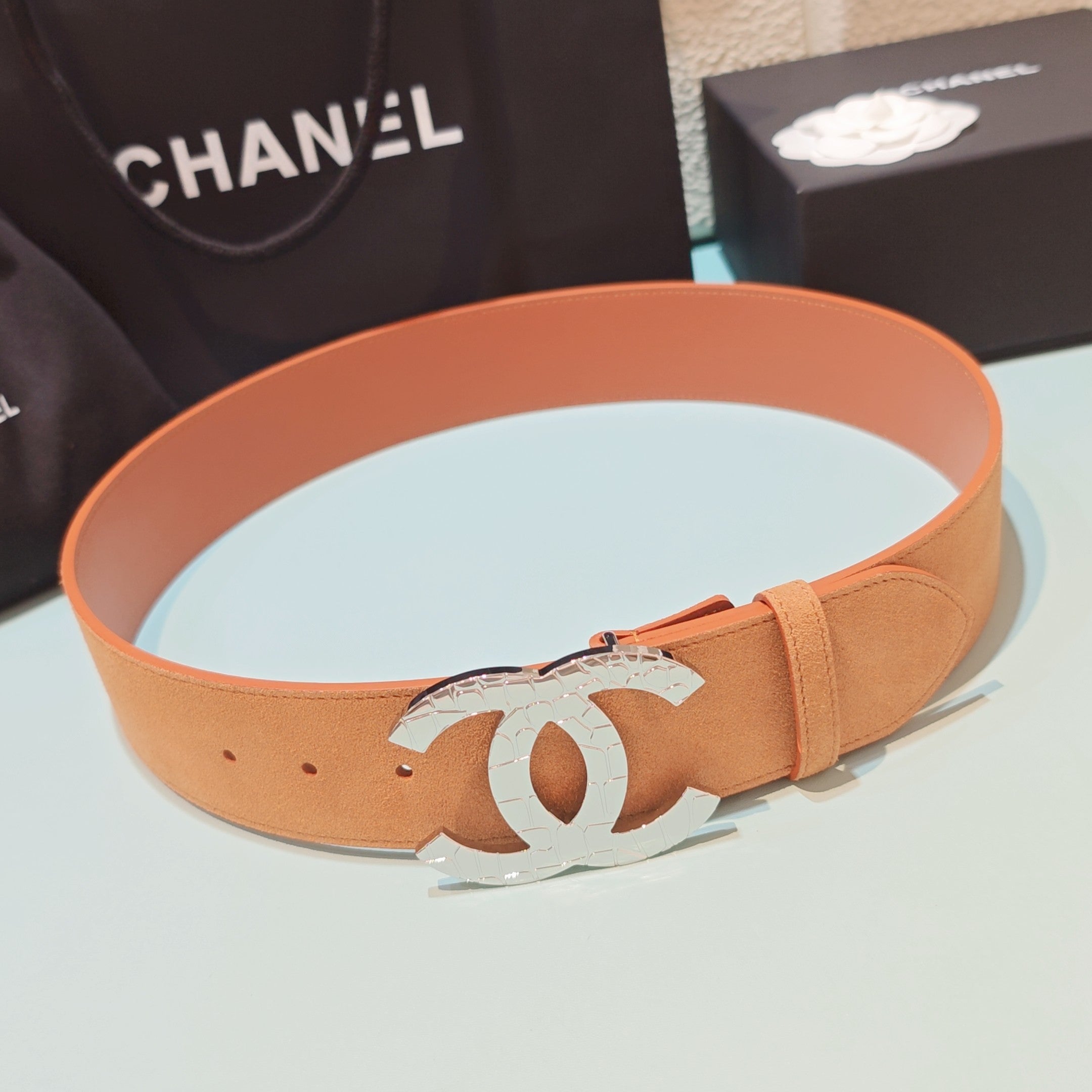 CC Belt 5.0 Brass Hardware Buckle Light Orange Leather 200104