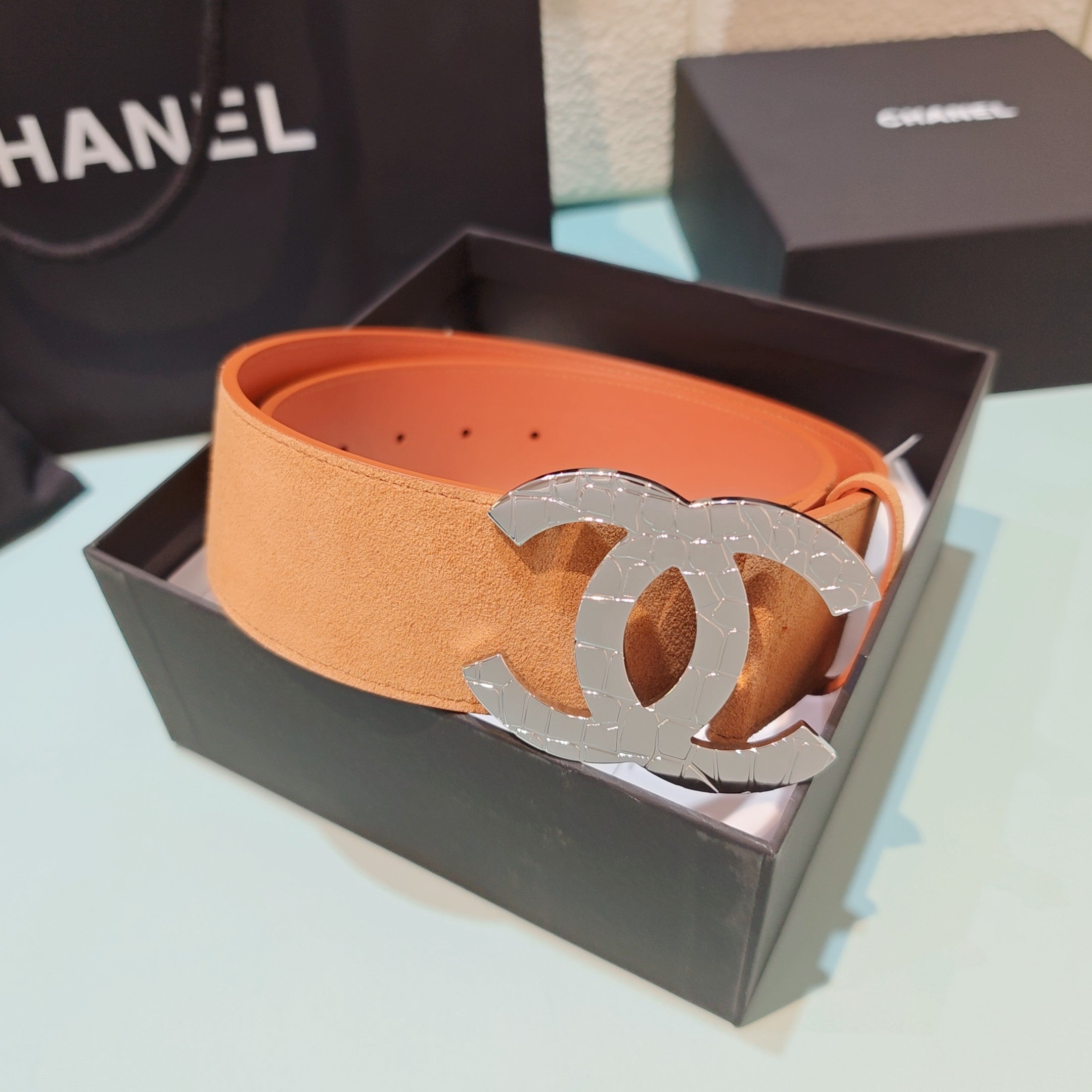 CC Belt 5.0 Brass Hardware Buckle Light Orange Leather 200104