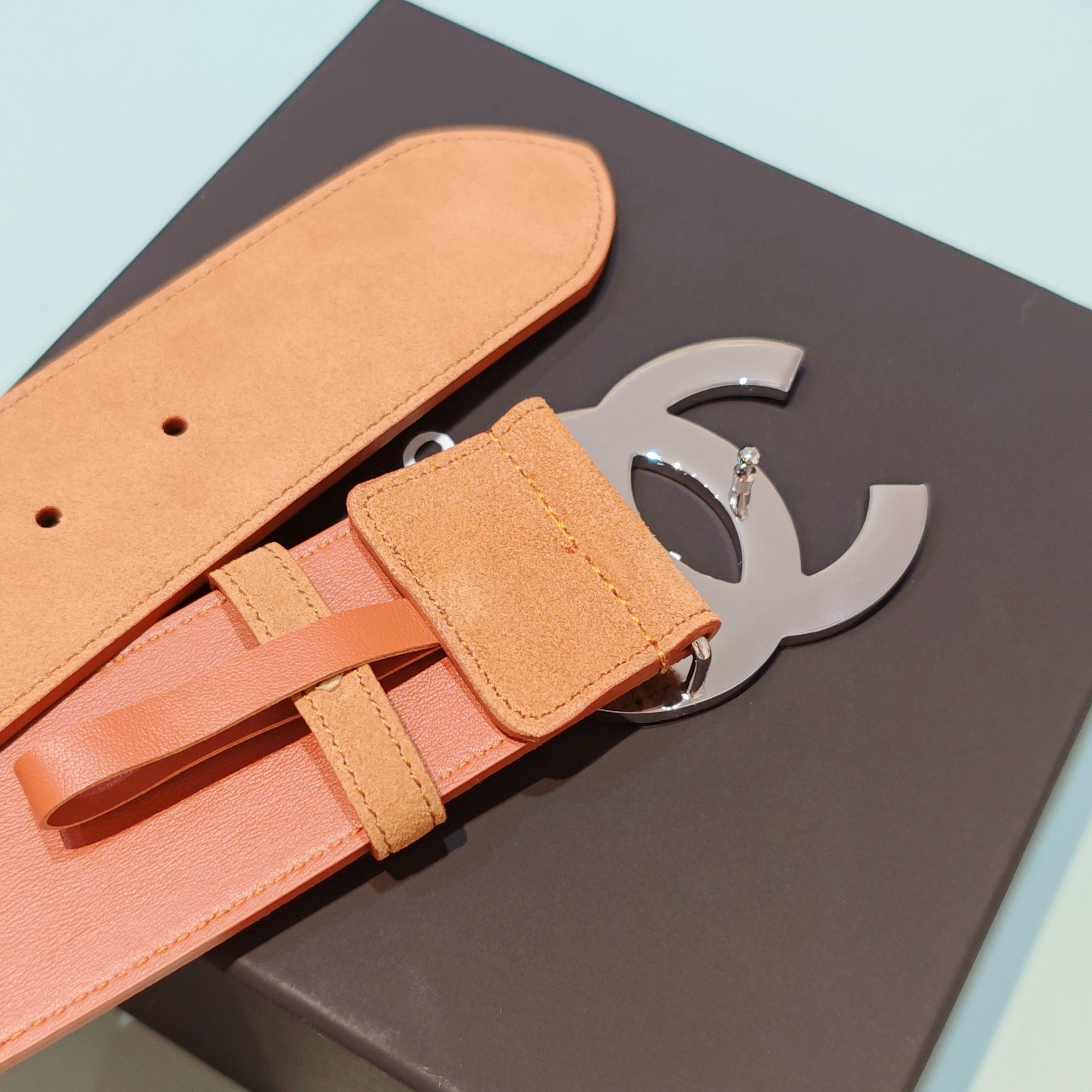 CC Belt 5.0 Brass Hardware Buckle Light Orange Leather 200104