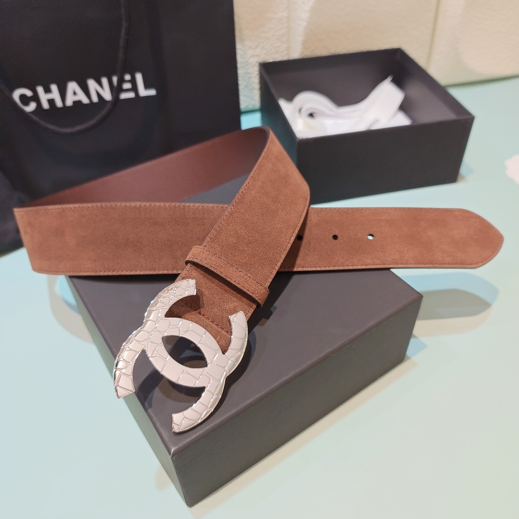 CC Belt 5.0 Brass Hardware Buckle Brown Suede 200103