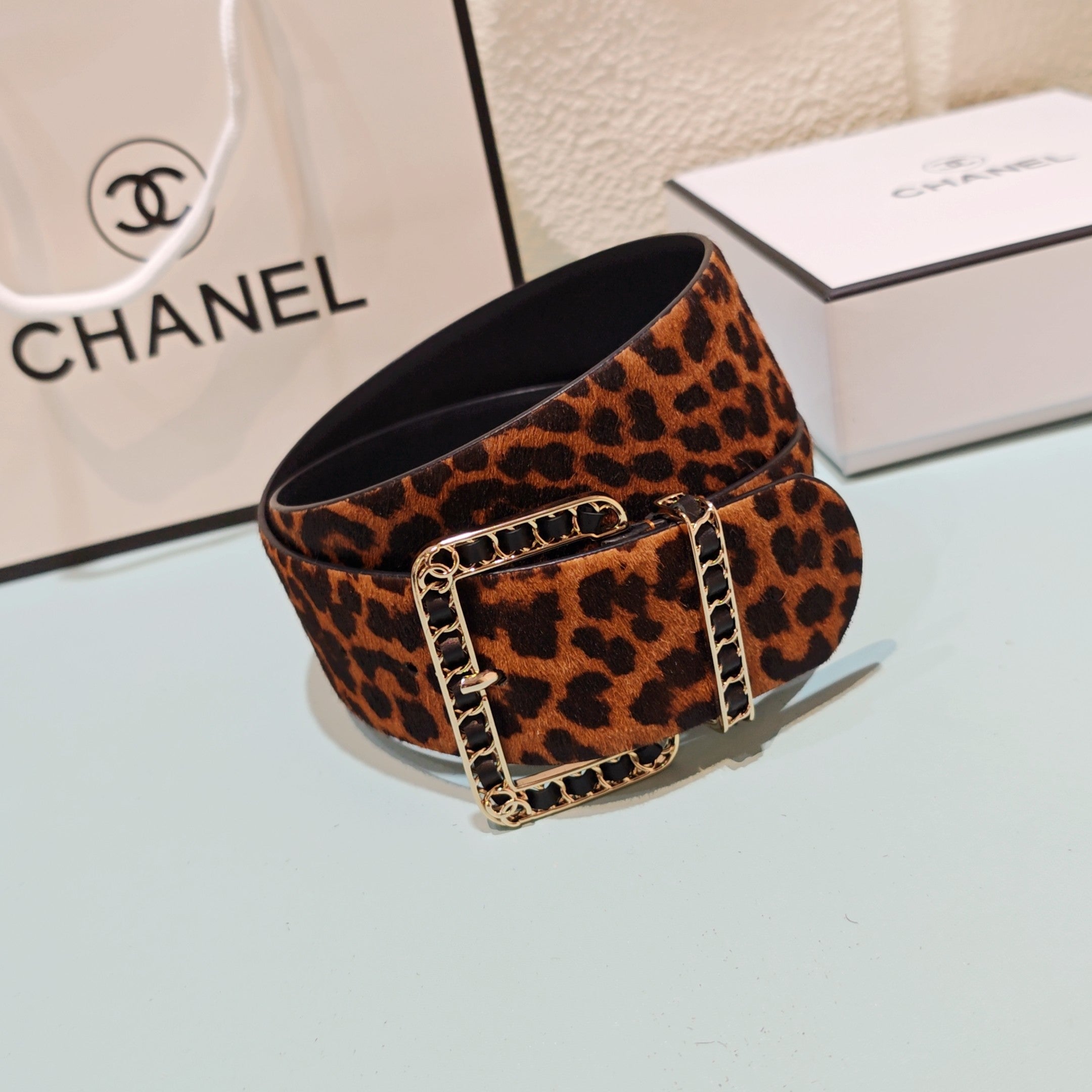 CC Belt 5.0 Prong Buckle Leopard Patten Horse Hair 200093