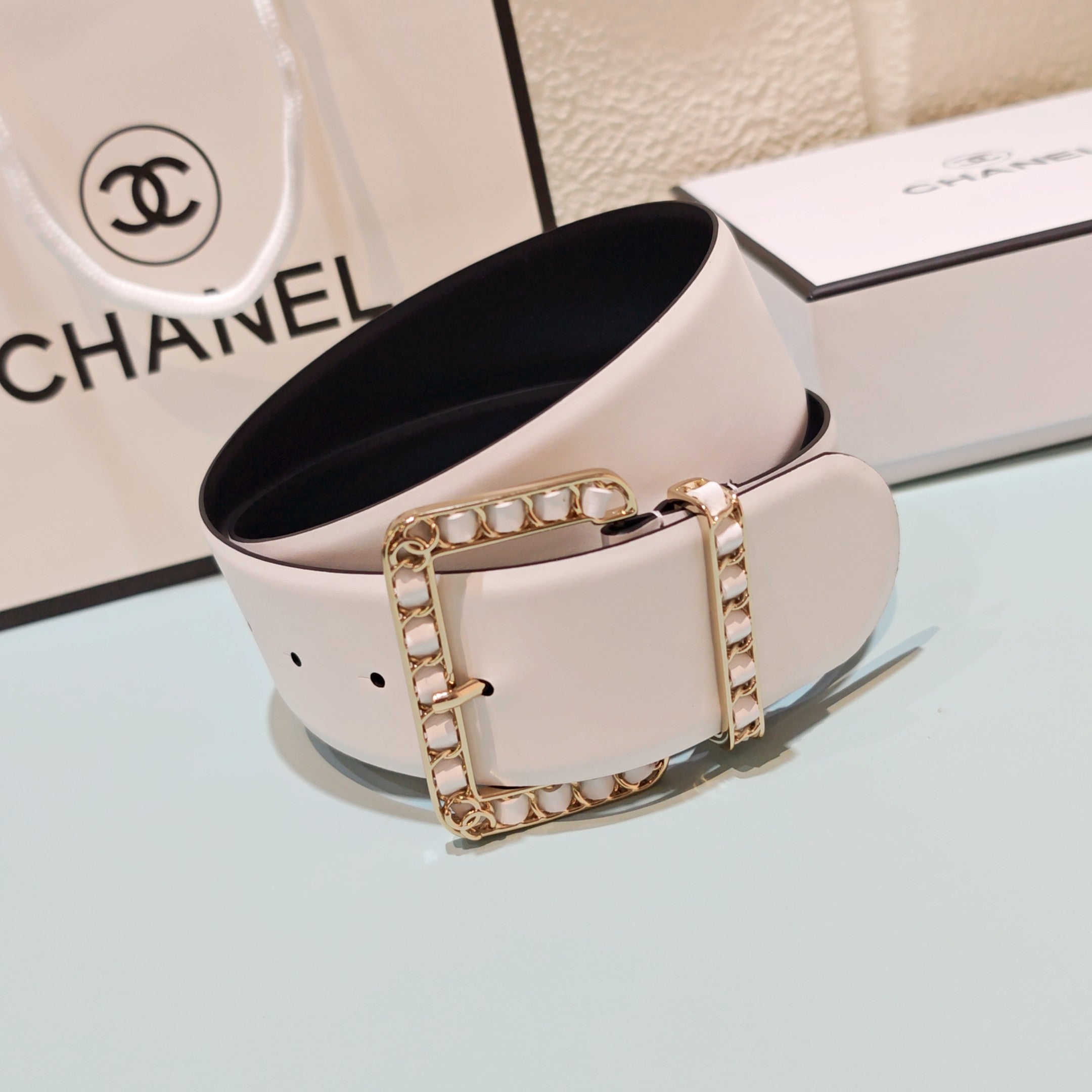 CC Belt 5.0 Prong Buckle White Leather 200090